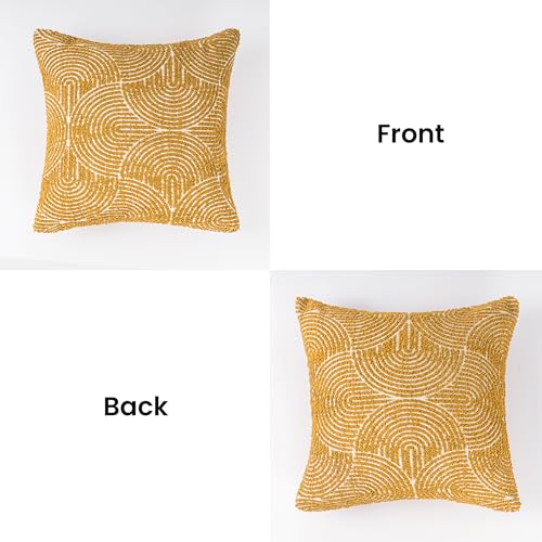 AELS Boho Decorative Textured Throw Pillow Covers 18x18, Organic Modern Mid Century Rainbow Tufted Pillow Case, Farmhouse Rustic Geometric Woven Cushion Case for Bed Couch Sofa, Mustard Yellow - color: Mustard Yellow, size: 18" x 18" (Pack of 2)