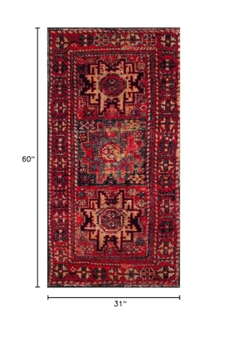 SAFAVIEH Vintage Hamadan Collection Accent Rug - 2'7" x 5', Red & Multi, Oriental Persian Design, Non-Shedding & Easy Care, Ideal for High Traffic Areas in Entryway, Living Room, Bedroom (VTH213A)