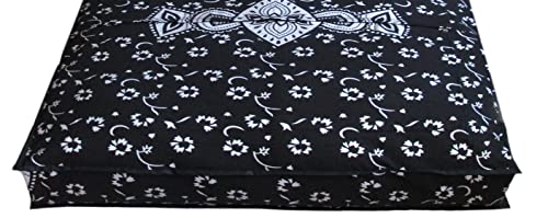 CRAFT KALA Mandala Floor Pillow Cushion Cover Seating Throw Cover Hippie Decorative Bohemian Ottoman Poufs Pillow Cases Boho Indian Cotton Living Room Yoga Home Décor 24" Square, Black Silver Flower - color: Black Silver Flower, size: 24" x 24" (Pack of 1