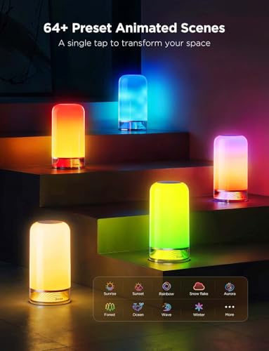 Govee RGBIC Smart Table Lamp 2, Touch Bedside Small Table Lamp Compatible with SmartThings, Matter, Alexa, Desk Lamp with 64 Scene Modes, Nightstand Lamp for Bedroom Living Room Night Light(Corded)