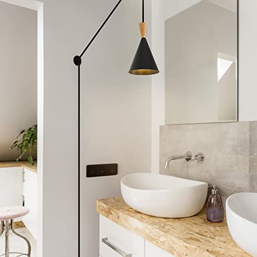 Modern plug in Pendant Light with cord, Adjustable chandelier hanging lamps that plug into wall outlet for Kitchen Island, Bedroom, Living room, Dining Room, Contemporary wall Décor - size: funnel pendant light black