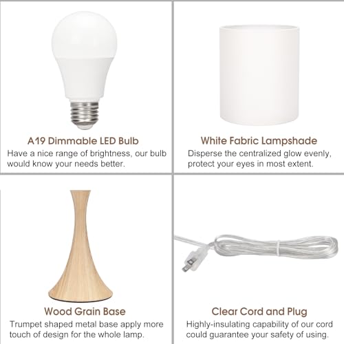 Bedside Touch Lamp, 3 Way Dimmable Touch Control Table Lamp, Wood Grain Farmhouse Table Lamp, Modern Nightstand Lamp with White Shade for Bedroom, Dorm, Office, 3000K LED Bulb Included - color: Wood Grain Base with White Shade