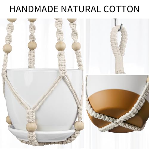 Macrame Plant Hanger - Fits 4-15 Inch Pots, 43"/35"/29" Different Sizes Set, Hanging Planter Holder for Indoor Outdoor, Cotton Rope Boho Home Decor, Ivory - color: Ivory, size: 43+35+29in