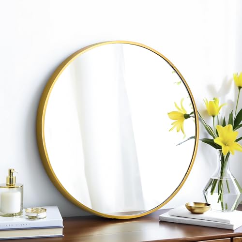 SCWF-GZ 20" Round Mirror Circle Wall Mounted Hanging or Against Wall Metal Frame Dressing Make-up Mirrors for Entryway Bedroom Bathroom Living Room 20 inch Gold - color: Gold, size: 20"L x 20"W