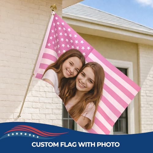 Custom Flag with Face on It by DreamController; Personalized American Flag with Photo Logo; Pink Flag Custom; 5 Sizes; HD Print; 2 Grommets; No Pole Hardware; Made in USA Fast Delivery - color: Flag with Photo Custom