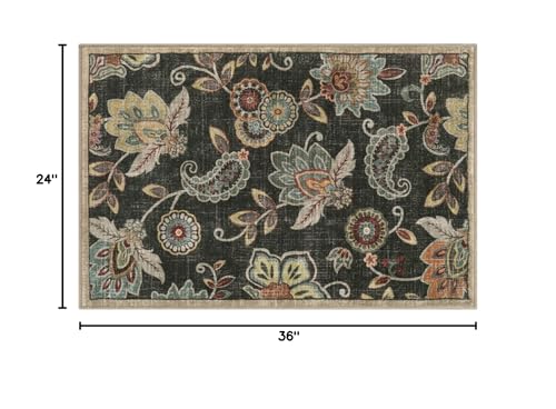 Morebes Floral Door Rugs for Entryway Indoor, Small 2x3 Throw Rug Non Slip,Washable Paisley Rugs for Kitchen Floor,Non Shedding Throw Carpet for Bedroom Bathroom Dorm Entry, Brownish Black - color: Brownish Black, size: 2' x 3' (Rectangular)