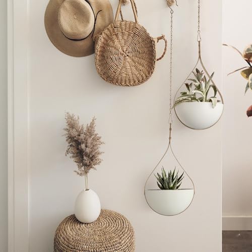 Hajia 2 Pack Waterdrop Shaped Hanging Planter, Beige Metal Plant Hanger with Non-Detachable Pots, Boho Hanging Plant Holder for Wall and Ceiling Decor.(No Plants or Drainage Holes) - color: Beige, size: Medium 2 Pack