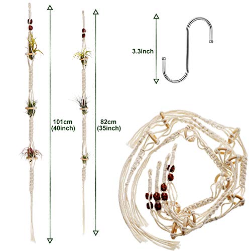 Shappy 4 Pieces Air Plants Holders Hanger Air Plant Wall Hanger Handmade Rope Hanging Plant Holder Woven with 4 Hooks for Home Decoration