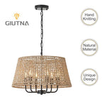 20"Rattan Large Boho Chandelier Ceiling Light Fixture, 6-Light Farmhouse Wicker Hand-Woven Chandelier Rattan Ceiling Pendant light Fixture for Dining Room Bedroom Hallway Kitchen Island(Black) - color: Black 6-Light 20" T-Shape