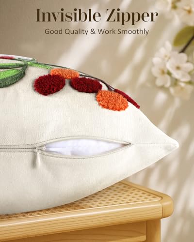 Embroidered Lumbar Pillow Cover - 20x12 Decorative Pillow Cover with Zipper Aesthetic Cute Design Boho Spring Summer Throw Pillowcase for Living Room Couch Sofa Bed, Tree Bird - color: Tree Bird, size: 20" x 12" (Pack of 1)