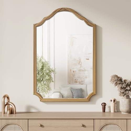 ULIKE Arched Wood Mirror – 24x36 Rustic Wall Mirror for Bathroom or Bedroom, Decorative Vanity Mirror | Solid Wood Frame | Brown | Farmhouse Entryway or Living Room Décor - color: Arched Rustic Brown
