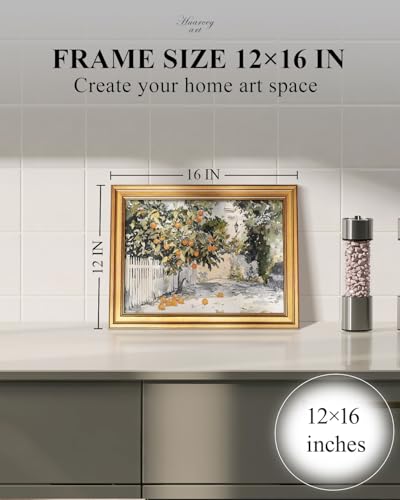 HUARCEY Gold Framed Vintage Wall Art for Living Room Country Orange Trees Earthy Room Decor Aesthetic Oil Painting Wall Picture Farmhouse Canvas Print Artwork for Kitchen Bedroom Bathroom Decor 12x16 - color: Orange Tree, size: 16"L x 12"W