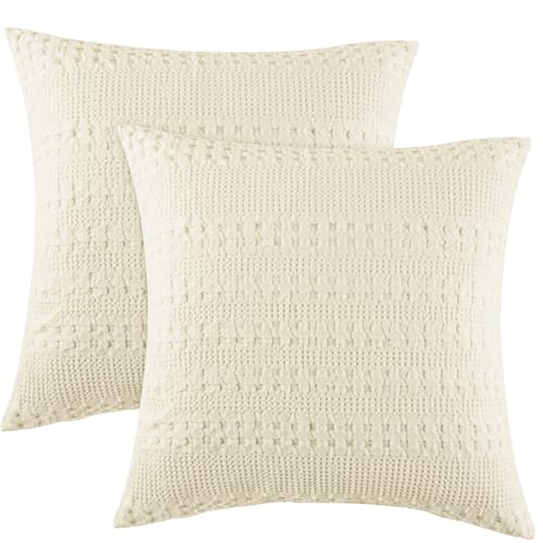 PHF Waffle Weave Pillow Covers 24" x 24", 2 Pack 100% Cotton Square Pillow Shell for Bedding Decor, No Insert, Luxury Aesthetic Soft Cushion Cases for Bedroom Decor, Cannoli Cream - color: Cannoli Cream, size: 24" x 24" (Pack of 2)