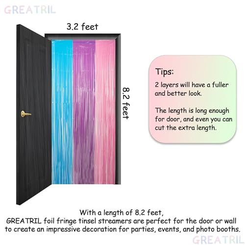 Blue Purple Pink Tinsel Backdrop - GREATRIL Pastel Foil Fringe Curtain Streamers for Pony Theme Birthday Mermaid Shower Unicorn Girls Party Decorations 2 Packs - color: Blue Purple Pink