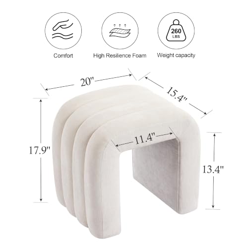 ONEVOG 2-Piece Off-White Chenille Pouf Ottoman Set, 18 Inch Modern Upholstered Small Footrest with Sturdy Wood Frame, Cute Vanity Makeup Seat Footstool for Couch, Living Room, Bedroom, or Dorm Decor - color: Off White