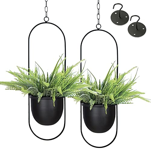 Shineloha 2 Pack Hanging Planters for Indoor Plants with 5.5" Pot + Ceiling Hook | Black Hanging Planter, Metal Plant Hanger, NO Plant incld - color: Black, size: Large