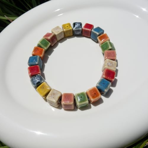 Handmade Green Boho Bracelets for Women, Bohemian Ceramic Beads Bracelets for Friends, Trendy Porcelain Stone Beaded Bracelets for Sisters - color: Multi-S