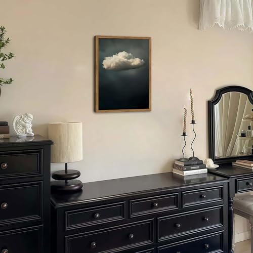 Dark Moody Cloud Wall Art Vintage Sky White Cloud Wall Decor Picture, Maximalist Canvas Print painting Cloudscape Abstract Artwork for Living Room Bedroom 12x16 inch Wood Framed - color: Cloud, size: 16"L x 12"W
