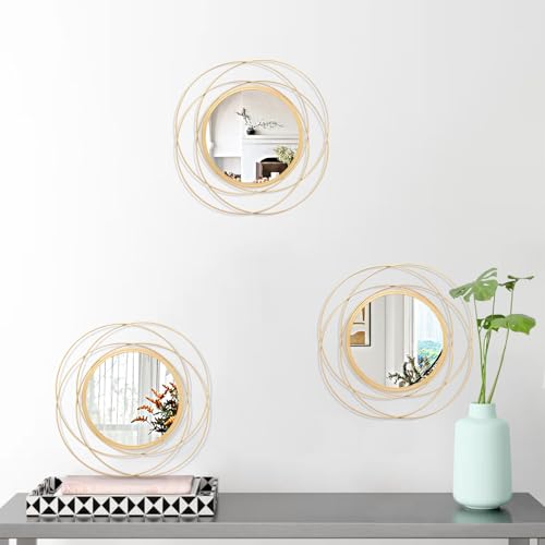 Gold 3 Set Circle Mirrors Wall Decor Wire Metal Mirror Round Mirror Home Decor Hanging Mirror for Room Bedroom Bathroom Entryway 12'' - color: Circle-gold, size: 3 Set 12"L x 12"W