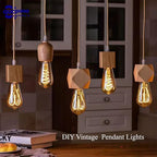 Wooden Lamp Base and Canopy 2-Pack, Modern Geometric & Cylinder Pendant Light Holder with Golden Cord, E26/E27 Socket, Ceiling Fixture Not Included (Square)