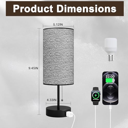 YIDPU Table Lamp for Bedroom,Nightstand Lamp for Bedside with AC Outlets,Adjustable 3color LED Light Desk Lamp for Home Decor,Included Bulb and Lamp Shade(Black-OnlyAC, 1PCS) - color: Black-OnlyAC, size: 1PCS