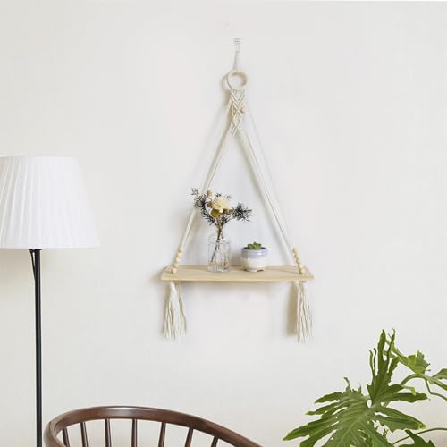 HVEST Macrame Wall Hanging Shelf Boho Wall Decor Floating Storage Book Shelf Beige Handmade Woven Tapestry for Bedroom Living Room Dorm Nursery Bathroom Wall Art Macrame Plant Hanger - color: Beige
