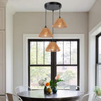 3x Boho Rattan Pendant Lamp Replacement Shade Ceiling Fan Light Bulb Covers Light Shades for Hanging Light Fixtures Shades Only Farmhouse Wicker Woven Lampshade, Ø9.85" x H5.5" - size: Ø9.85"（25cm）