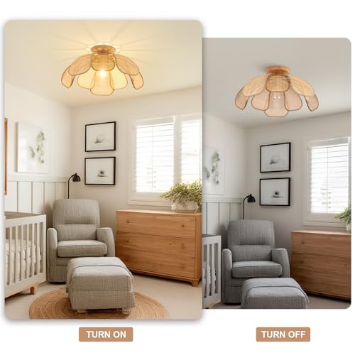 20 Inch Boho Flower Ceiling Light Flush Mount Farmhouse Rattan Light Fixtures for Bedroom Kitchen Dining Room Foyer Hallway Entryway - size: 20 Inch Flush Mount