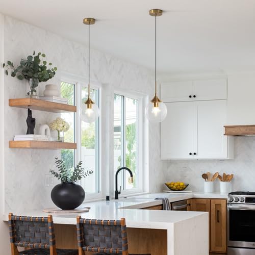 KCO Lighting Clear Globe Pendant Lights Kitchen Island Bubble Glass Pendant Lighting Gold Hanging Light Fixture Mid Century Modern Hanging Lamp for Living Room Dining Room - color: Clear