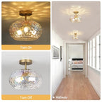 12" Iridescent Rainbow Hammered Glass Ceiling Light, 3-Light Semi Flush Mount Fixture, Modern Gold Lighting for Bedroom, Hallway, Kitchen, Dining Room, Living Room, Foyer - color: Iridescent
