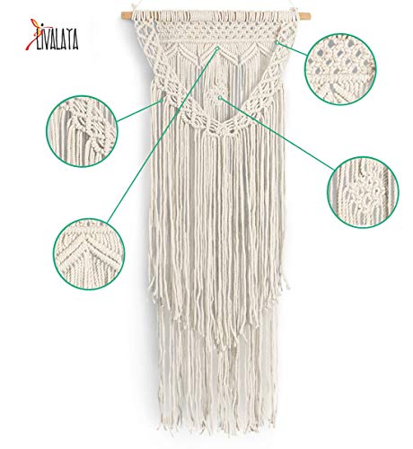 Boho Macrame Wall Hanging Woven Decor - Ivory 16 x 36 Inches Modern Bohemian Farmhouse Wall Art Tapestry Decor for House, Apartment, Dorm Room, Nursery, Party Decorations, Wedding, Wall Ornament