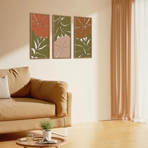 KAIRNE Boho Wooden Wall Art,Bohemian Wood Wall Decor Set of 3(16”X8”),Abstract Minimalist Hanging Decor,Vintage Farmhouse Bohemian Artwork for Living Room Bedroom Kitchen Office Decoration,Framed - color: Bohemian, size: 8"L x 16"W