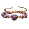 Women Boho Wrap Bracelet,Handmade Natural Stone Crystal Emperor Beads Heart Bracelet, Fashion Bohemian Jewelry Gift for Women - color: Purple Red
