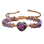 Women Boho Wrap Bracelet,Handmade Natural Stone Crystal Emperor Beads Heart Bracelet, Fashion Bohemian Jewelry Gift for Women - color: Purple Red