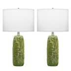 EUO 25” Green Lamps Set of 2 with Leaves Design for Living Room, Bedroom, Retro Ceramic Table Lamps for Nightstand Set of 2 - color: Green-L