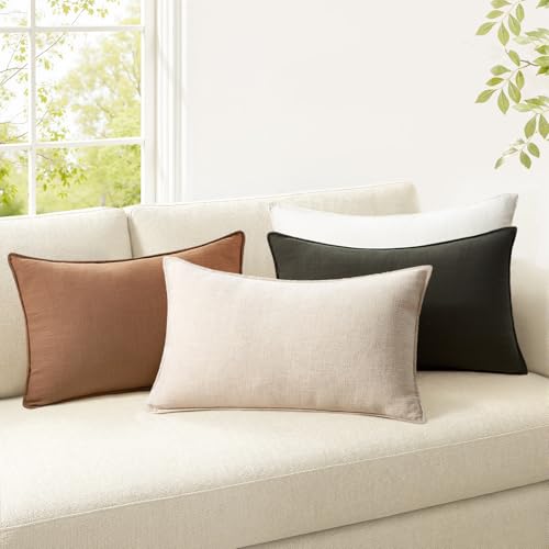 Linen Soild Decorative Throw Lumbar Pillow Covers Soft Accent Farmhouse Gold Olive Pack of 4 Cushion Case 12 x 20 Inch Rectangle Pillowcase for Couch Bedroom and Living Room Home Decor - color: Gold Olive, size: 20" x 12" (Pack of 4)
