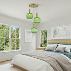 BOKT Green 3-Light Cluster Pendant Lights Mid Century Modern Ceiling Hanging Lighting 7.9" Farmhouse Gold Pendant Lights Kitchen Island with Ribbed Hand Blown Glass for Living Room Dining Room - color: Green 3-Light
