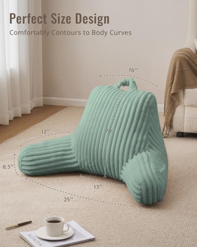 Blissful Diary Reading Pillow for Sitting in Bed, Large Flannel Back Pillow Bed Sitting Up for Adult & Children, Backrest Cushion for Sit Up in Couch or Floor, Dorm Essentials, Mint Green - color: Fuzzy Mint Green, size: Large(20inch)