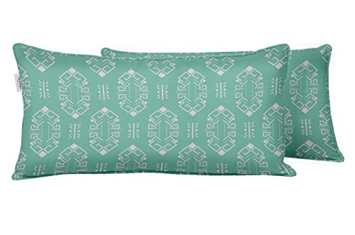 Indoor/Outdoor Polyester Fabric Lumbar Pillow Cover, All-Weather Waterproof Rectangular Cushion Case for Patio Furniture, 12 x 18 Set of 2 - Abstracts-27 - color: Aquamarine Green, size: 18" x 12" (Pack of 2)