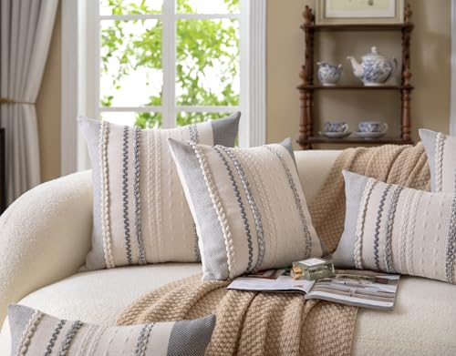 Cethom Boho Throw Pillow Covers 12x20 Inch Set of 2, Grey Textured Decorative Couch Pillow Cases for Farmhouse Home Decor, Accent Cushion Cover for Sofa, Bed, Living Room, Bedroom - color: Grey, size: 20" x 12" (Pack of 2)