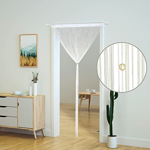 YaoYue Beaded Curtain Door String Curtains for Doorway Tassels Beads Hanging Fringe Hippie Room Divider Window Hallway Entrance Wall Closet Bedroom Privacy Decor (39×79in/100×200cm, Beige) - color: Beige, size: 39"W x 79"L (Pack of 1)