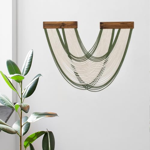 Boho Macrame Wall Hanging Tapestry, Green and White Wall Decor Handmade Macrame Wall Hanging Bohemian Yarn Tapestry Living Room Bedroom Modern Home Decor - color: Beige Green