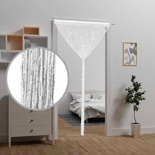Door String Curtain Doorway Beads Curtains,Hanging Room Divider Beaded Decor Hippie Glitter Fringe Panel Closet Window Doors Sequin Sheer Boho Doors Tassel (White) - color: White