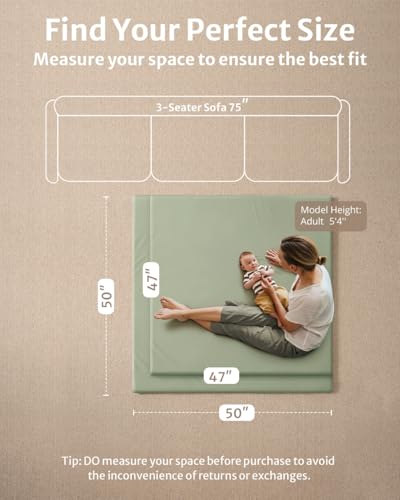 Blissful Diary Vegan Leather Baby Play Mat, 50x50 Thicken Foam Cushioned & Waterproof Playpen Mat for Infants and Toddlers, Stylish and Just Wipe-Clean Playmat for Baby Play on Floor, Light Green - color: Light Green, size: 50" X 50"
