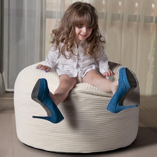 Dual-Size Corduroy Ottoman with Hidden Zipper – Ergonomic Memory Foam Footrest Poufs for Office Desks, Couches & Delicate Floors,Off-White 26"x 18" - color: Off-white, size: 26"D x 26"W x 18"H