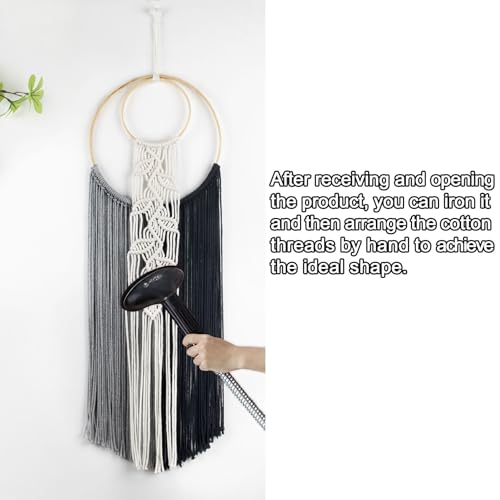 LB Black Macrame Wall Hanging, Handmade Woven Tapestry- Boho Dream Catchers Grey and Black Hanging Macrame Wall Art for Living Room Apartment Office Backdrop,10X30 Inch - color: Grey