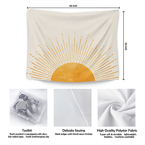 OGILRE Boho Gold Sun Sunrise Sunshine Abstract Home Girls Bedroom Decorations Wall Art Hanging Tapestry, Bohemia Sunset Tapestries, 50x60 Inch - color: SUN 2