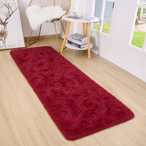 DETUM Wine Red Runner Rug 2x6 for Hallyway Entryway Kitchen Fluffy Area Rugs for Bedroom Soft Kids Room Rugs Furry and Washable Christmas Carpets - color: Burgundy, size: 2 x 6 feet