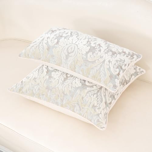 Alerfa Boho White Floral Throw Pillow Cover 20x20 Inch Cut Velvet Sqaure Luxury Embroidered Decorative Pillow Cover for Couch Living Room Bedroom - color: White, size: 20" x 20" (Pack of 1)