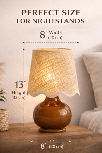 Benton Ceramic Table Lamp with Fabric Shade – 13" Bedside Accent Lamp for Bedroom, Living Room & Nightstand (Brown) - color: Brown
